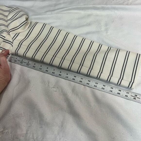 Talbots Stripe Waffle Stitch Blazer White Blue‎ Sz 10 - Picture 7 of 11